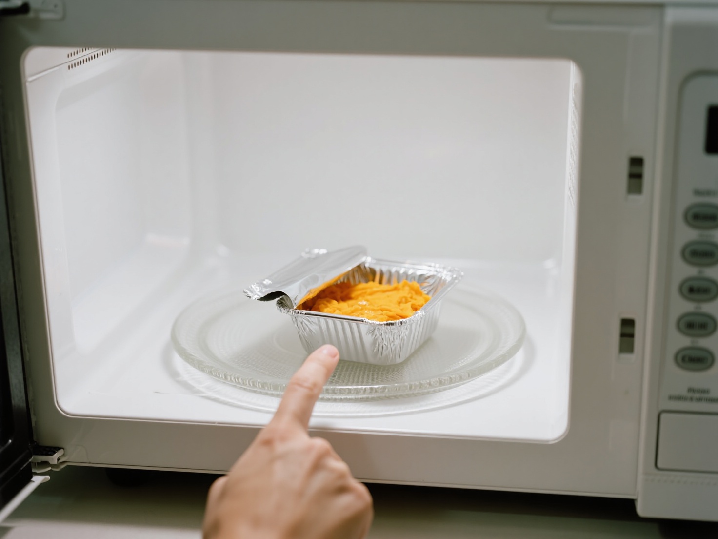 Alumínio e utensílios metálicos próximos a um forno micro-ondas