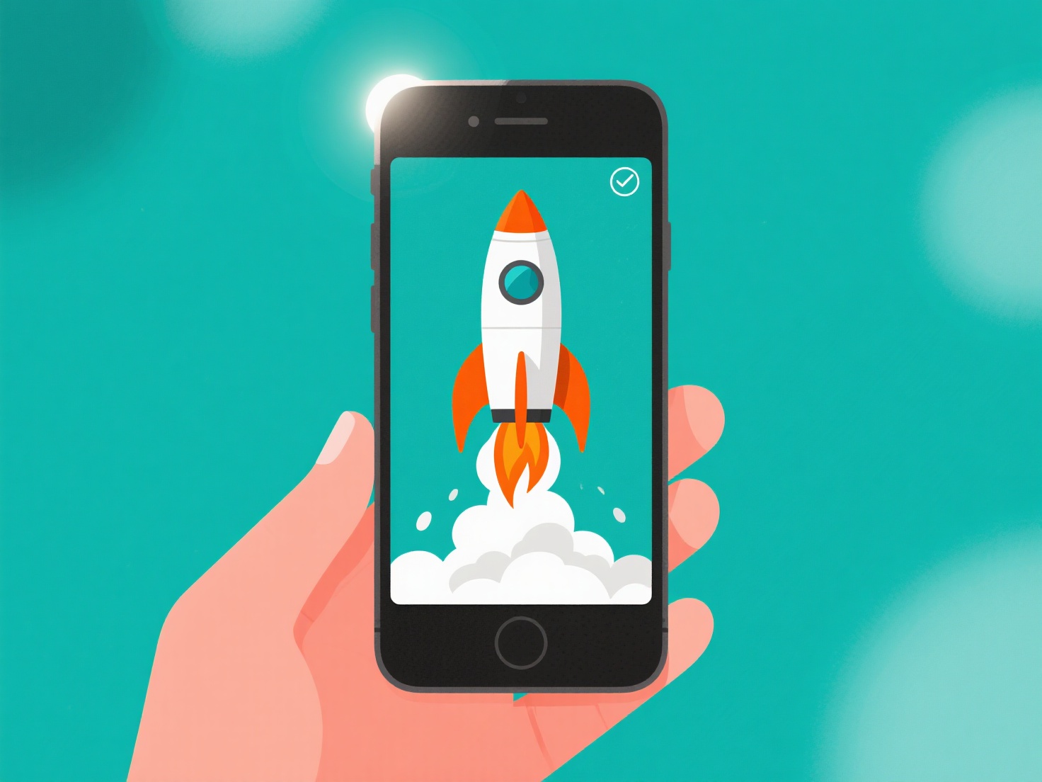 Tela de smartphone com ícone de limpeza e sensação de desempenho mais rápido